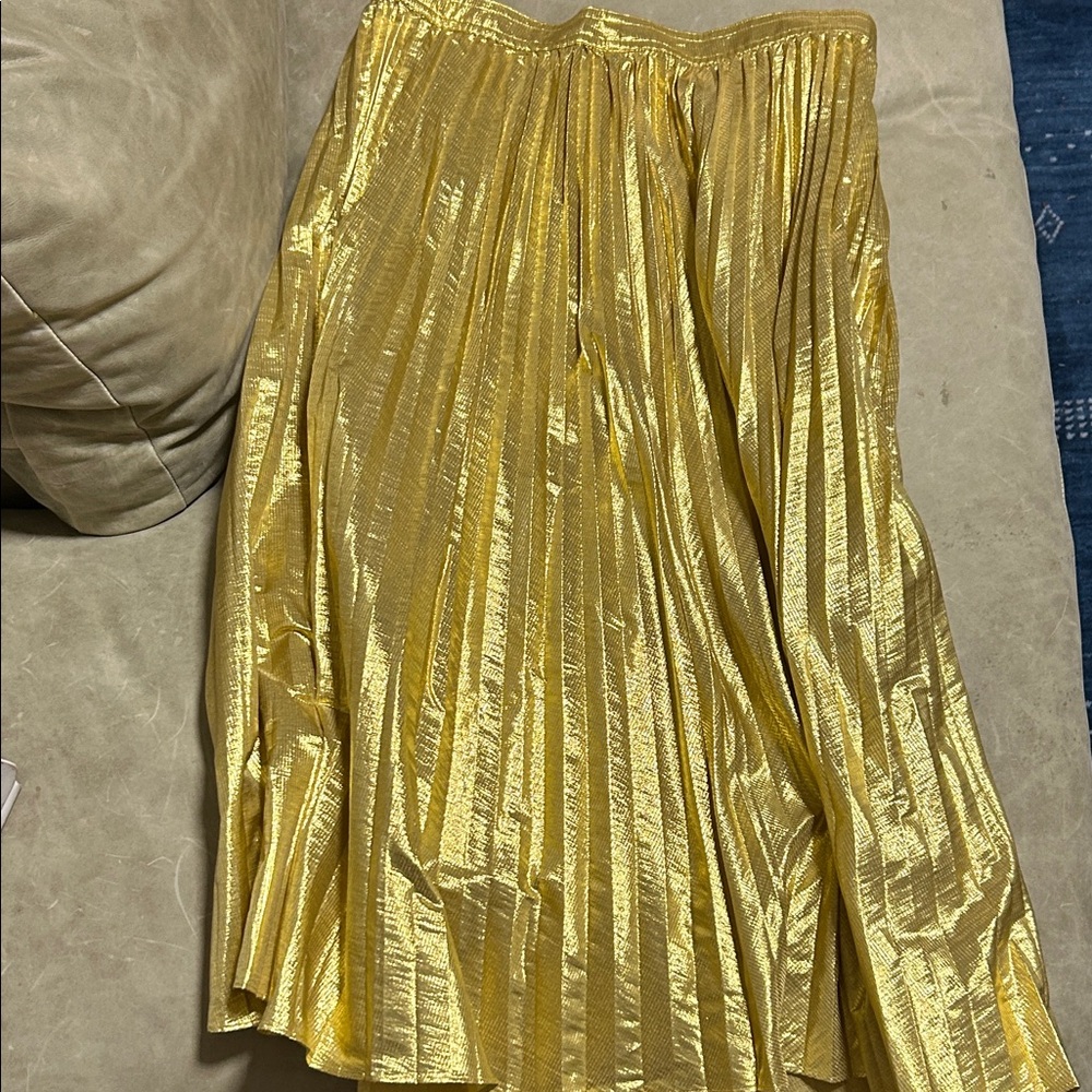 J. Crew Gold Metallic Pleated Midi Skirt